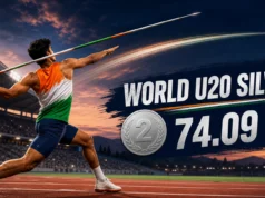 World U20 Athletics 2026: आशीष यादव ने 74.09 मीटर के साथ जीता जैवलिन सिल्वर World U20 Athletics 2026 में आशीष यादव के 74.09 मीटर जैवलिन सिल्वर की प्रतीकात्मक editorial illustration