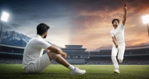 Jasprit Bumrah Injury: कौन हैं Auqib Nabi? 60 विकेट से Team India तक Jasprit Bumrah की चोट और Auqib Nabi के Team India चयन की AI-निर्मित प्रतीकात्मक इमेज