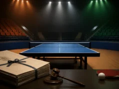 Sports Ministry suspends TTFI recognition over governance failures Table tennis arena with governance documents and gavel symbolising suspension of TTFI recognition