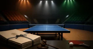 Sports Ministry suspends TTFI recognition over governance failures Table tennis arena with governance documents and gavel symbolising suspension of TTFI recognition