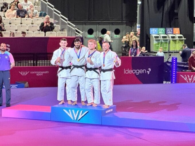 Harsh Singh Commonwealth Games Judo Gold Harsh Singh with medal winners after winning Commonwealth Games judo gold in Glasgow 2026