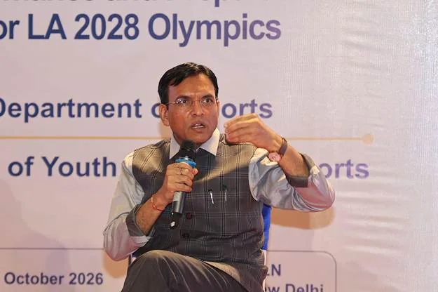 एनएसएफ कॉन्क्लेव 2026 के दौरान बोलते केंद्रीय खेल मंत्री मनसुख मांडविया